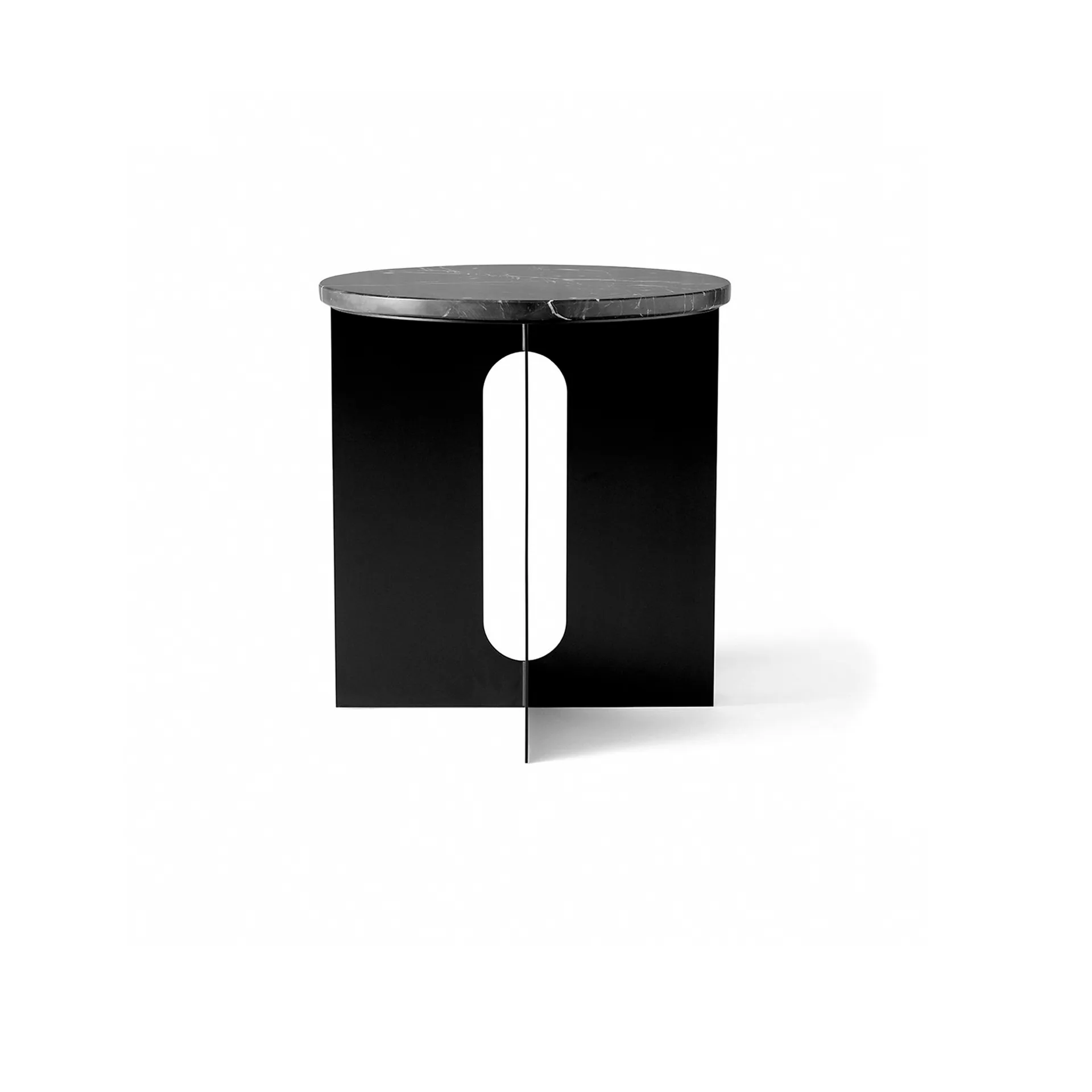 Androgyne side table, Nero Marquina marble-black steel, Ø42 cm Audo Copenhagen