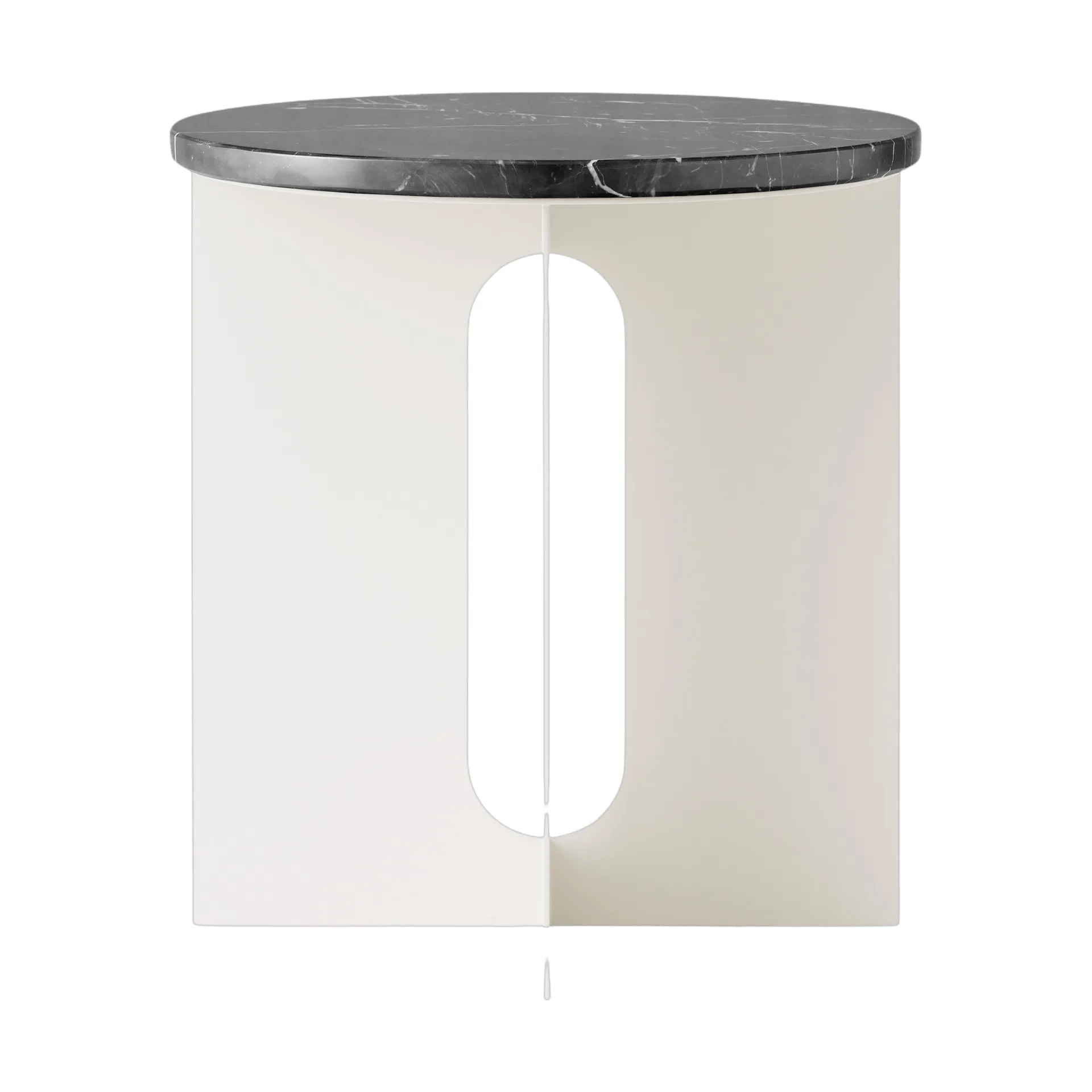 Androgyne side table, Nero Marquina marble-ivory steel, Ø42 cm Audo Copenhagen