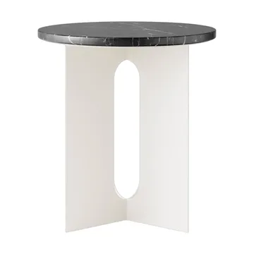 Androgyne side table - Nero Marquina marble-ivory steel, Ø42 cm - Audo Copenhagen