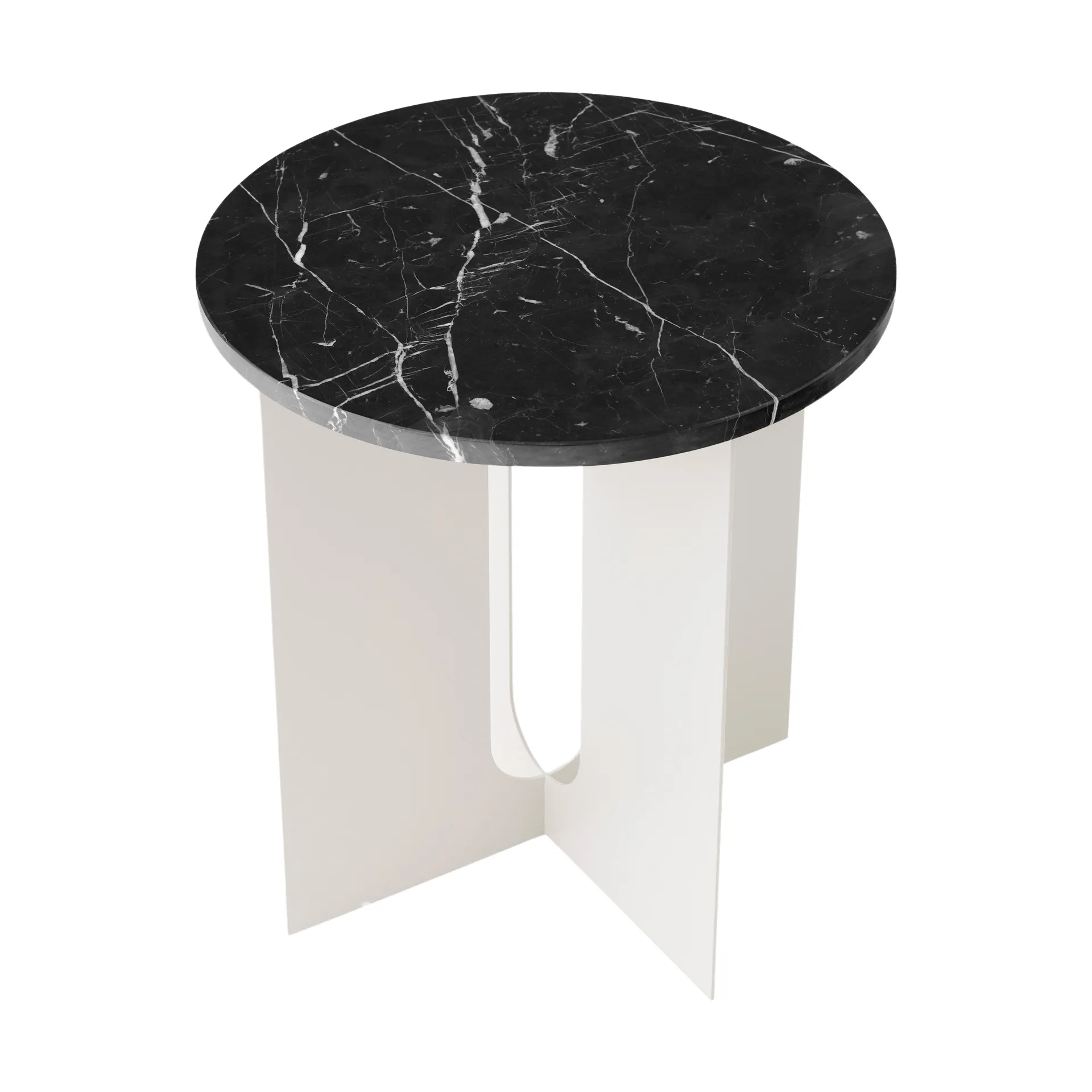 Androgyne side table, Nero Marquina marble-ivory steel, Ø42 cm Audo Copenhagen
