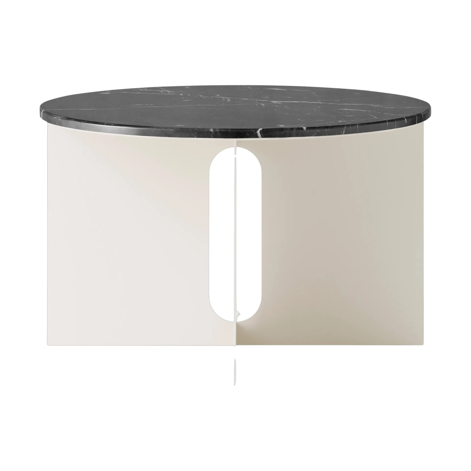Androgyne side table, Nero Marquina marble-ivory steel, Ø65 cm Audo Copenhagen
