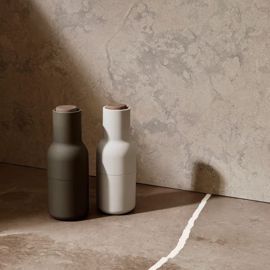 Bottle Grinder spice mill 2-pack, hunting green-beige (wallnut)  Audo Copenhagen