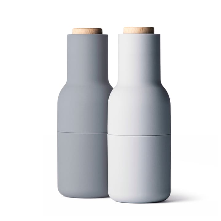 Bottle grinder spice mill 2-pack special edition - concrete-feather (wooden lid) - Audo Copenhagen