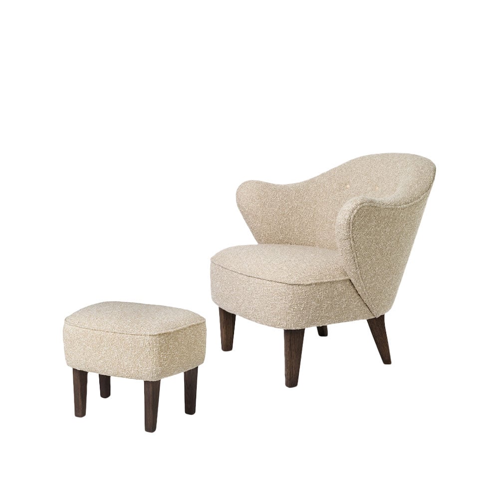 Audo Copenhagen Ingeborg armchair set Fabric sahcozero beige, incl. footstool, legs oak