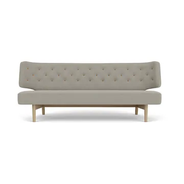 Radiohus Sofa Fully Upholstered RE-WOOL PC1T Global HR BUTTONS Vegetal 4-Legs Base - Re-wool 218-natural oak, leather buttons, 2-seater - Audo Copenhagen