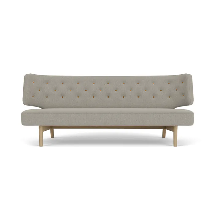 Radiohus Sofa Fully Upholstered RE-WOOL PC1T Global HR BUTTONS Vegetal 4-Legs Base - Re-wool 218-natural oak, leather buttons, 2-seater - Audo Copenhagen