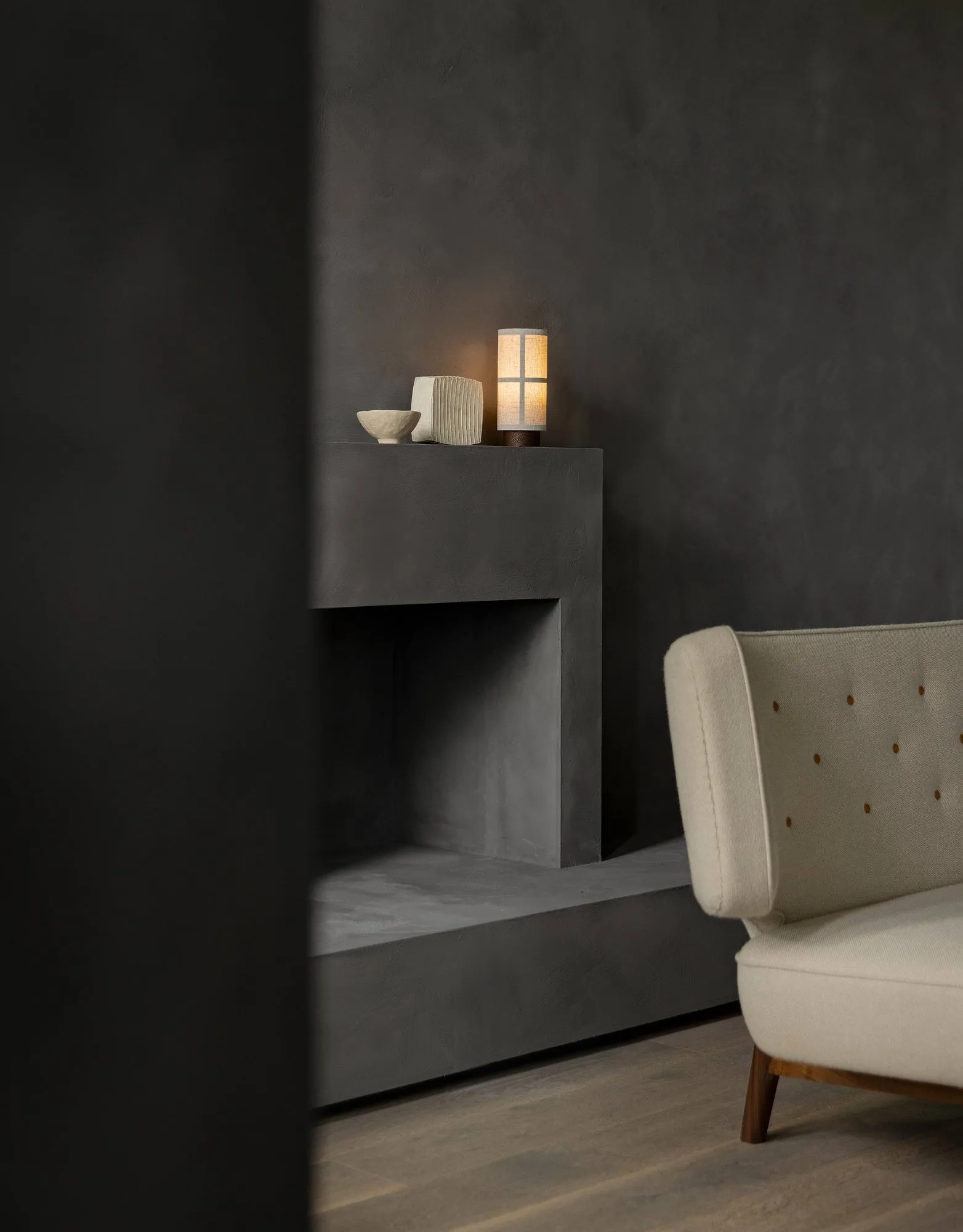 Radiohus Sofa Fully Upholstered RE-WOOL PC1T Global HR BUTTONS Vegetal 4-Legs Base, Re-wool 218-natural oak, leather buttons, 2-seater Audo Copenhagen