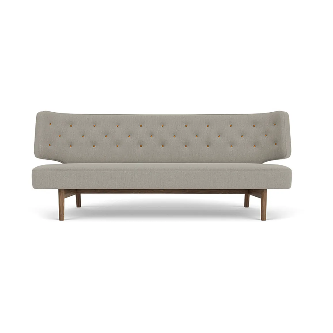 Radiohus Sofa Fully Upholstered RE-WOOL PC1T Global HR BUTTONS Vegetal 4-Legs Base, Re-wool 218-walnut, leather buttons, 2-seater Audo Copenhagen
