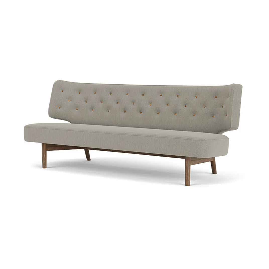 Radiohus Sofa Fully Upholstered RE-WOOL PC1T Global HR BUTTONS Vegetal 4-Legs Base, Re-wool 218-walnut, leather buttons, 2-seater Audo Copenhagen