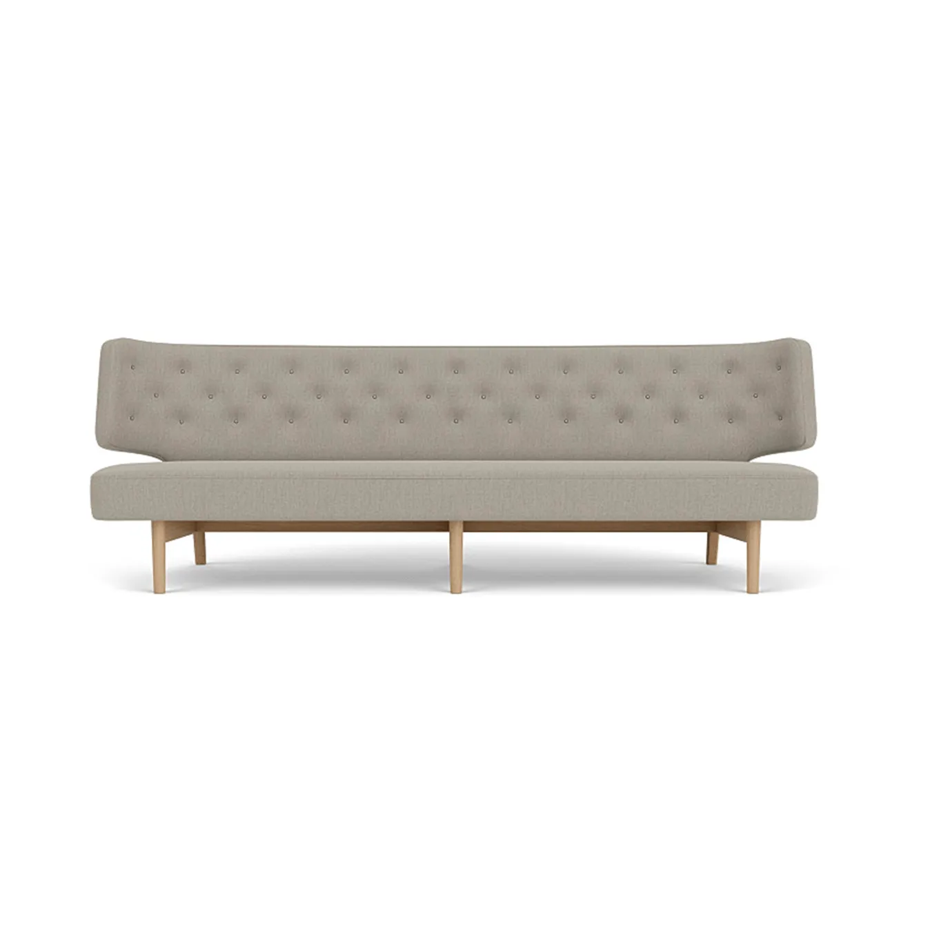 Radiohus Sofa Fully Upholstered RE-WOOL PC1T Global HR BUTTONS Vegetal 4-Legs Base, Re-wool 218-natural oak, leather buttons, 3-seater Audo Copenhagen