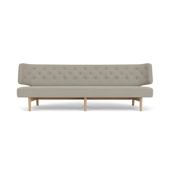 Radiohus Sofa Fully Upholstered RE-WOOL PC1T Global HR BUTTONS Vegetal 4-Legs Base - Re-wool 218-natural oak, leather buttons, 3-seater - Audo Copenhagen