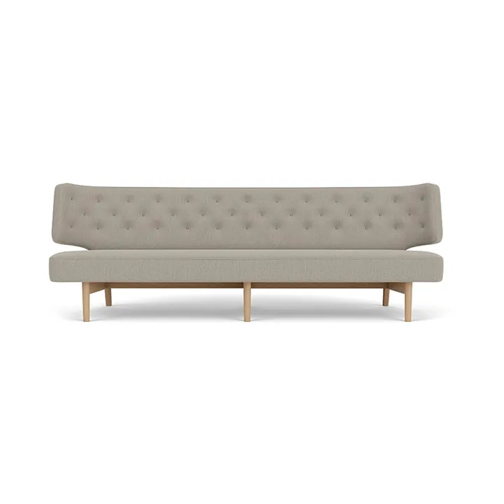 Radiohus Sofa Fully Upholstered RE-WOOL PC1T Global HR BUTTONS Vegetal 4-Legs Base - Re-wool 218-natural oak, leather buttons, 3-seater - Audo Copenhagen