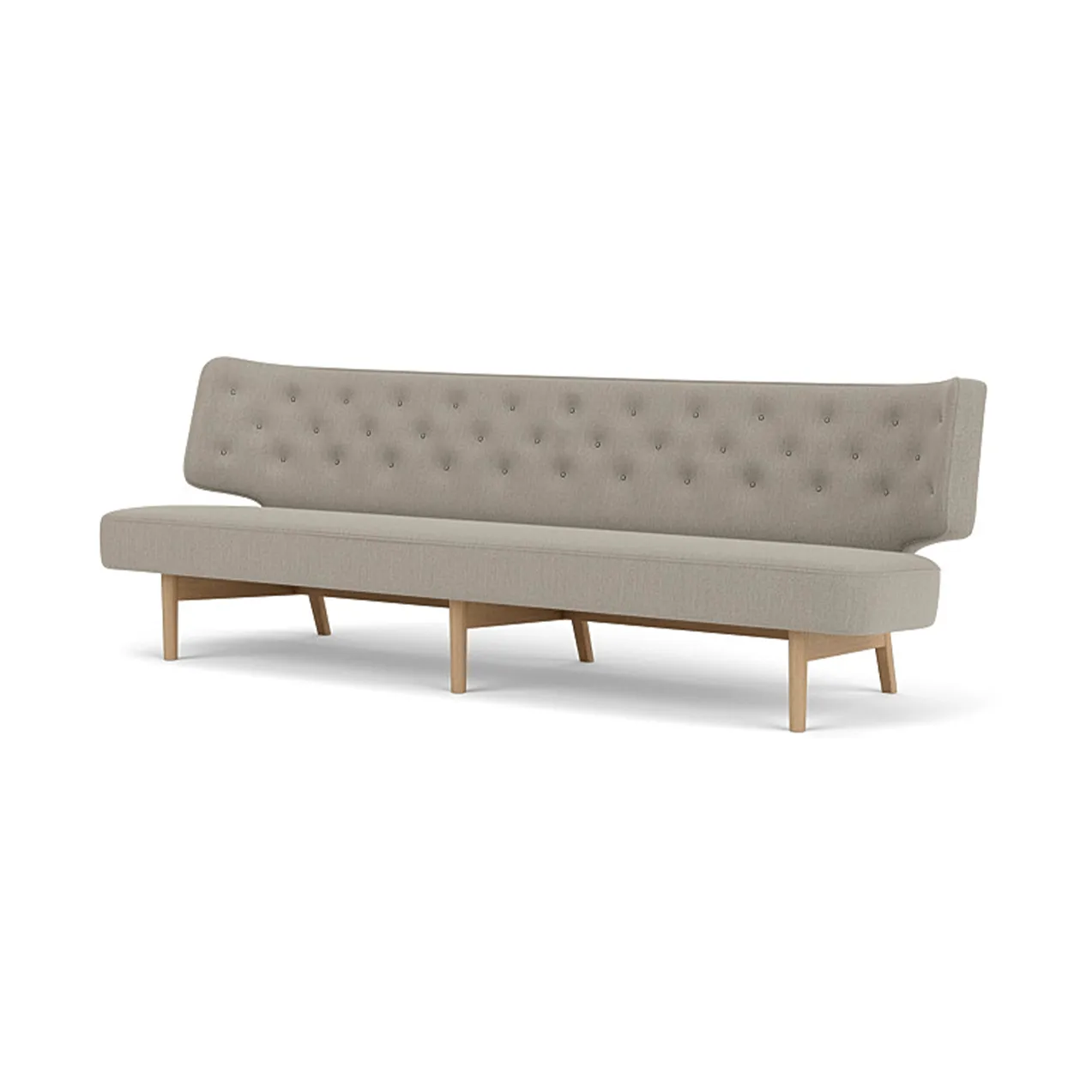 Radiohus Sofa Fully Upholstered RE-WOOL PC1T Global HR BUTTONS Vegetal 4-Legs Base, Re-wool 218-natural oak, leather buttons, 3-seater Audo Copenhagen