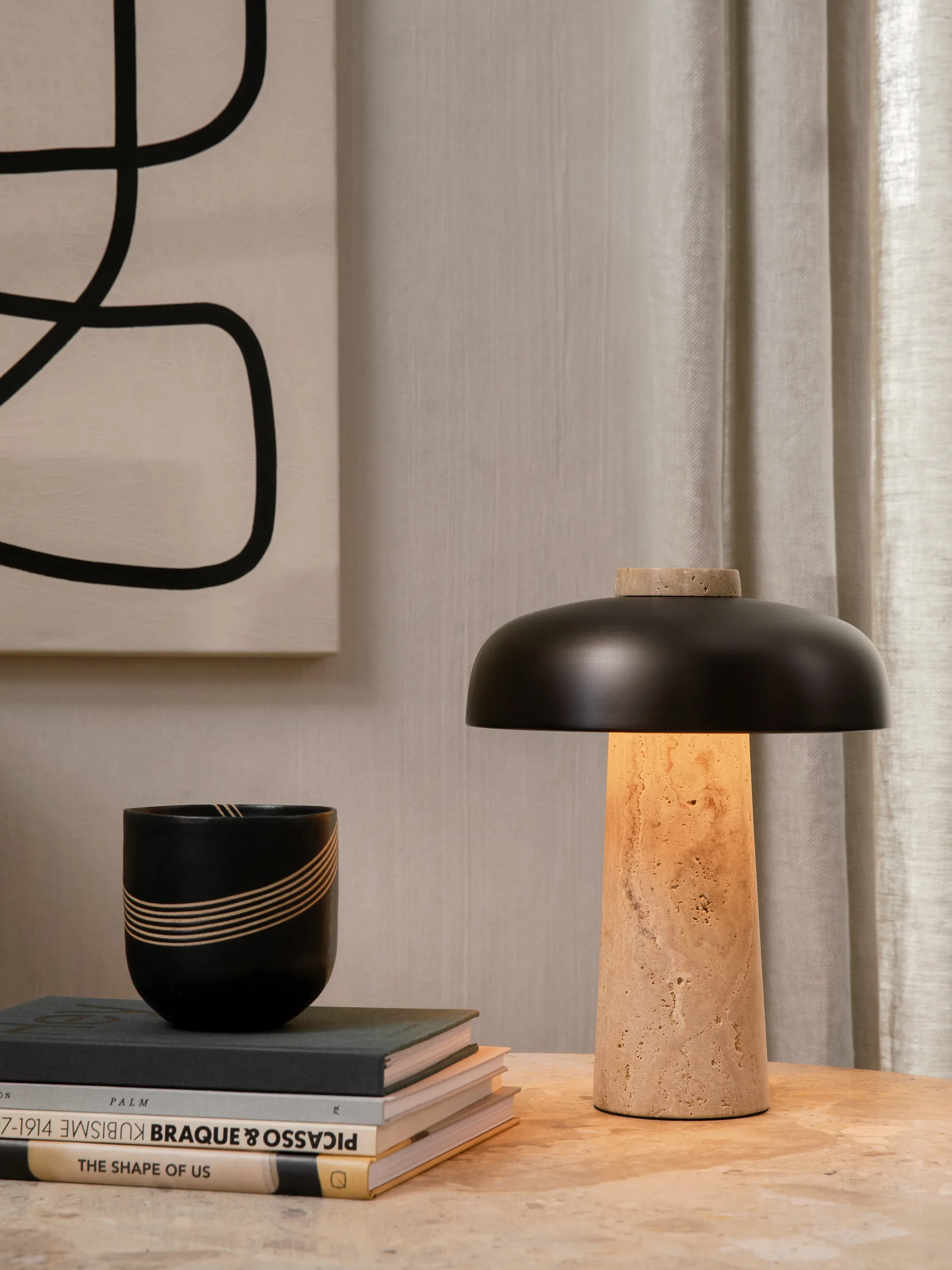 Reverse portable table lamp 24,5 cm, Travertine-bronzed aluminium Audo Copenhagen