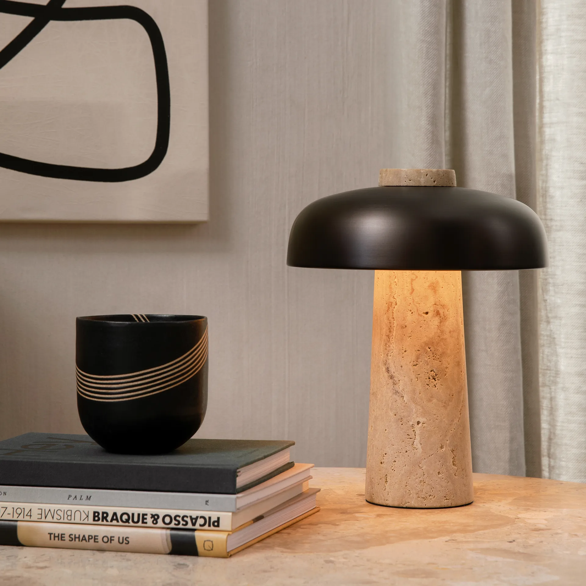 Reverse table lamp 30 cm, travertin-bronzed brass Audo Copenhagen