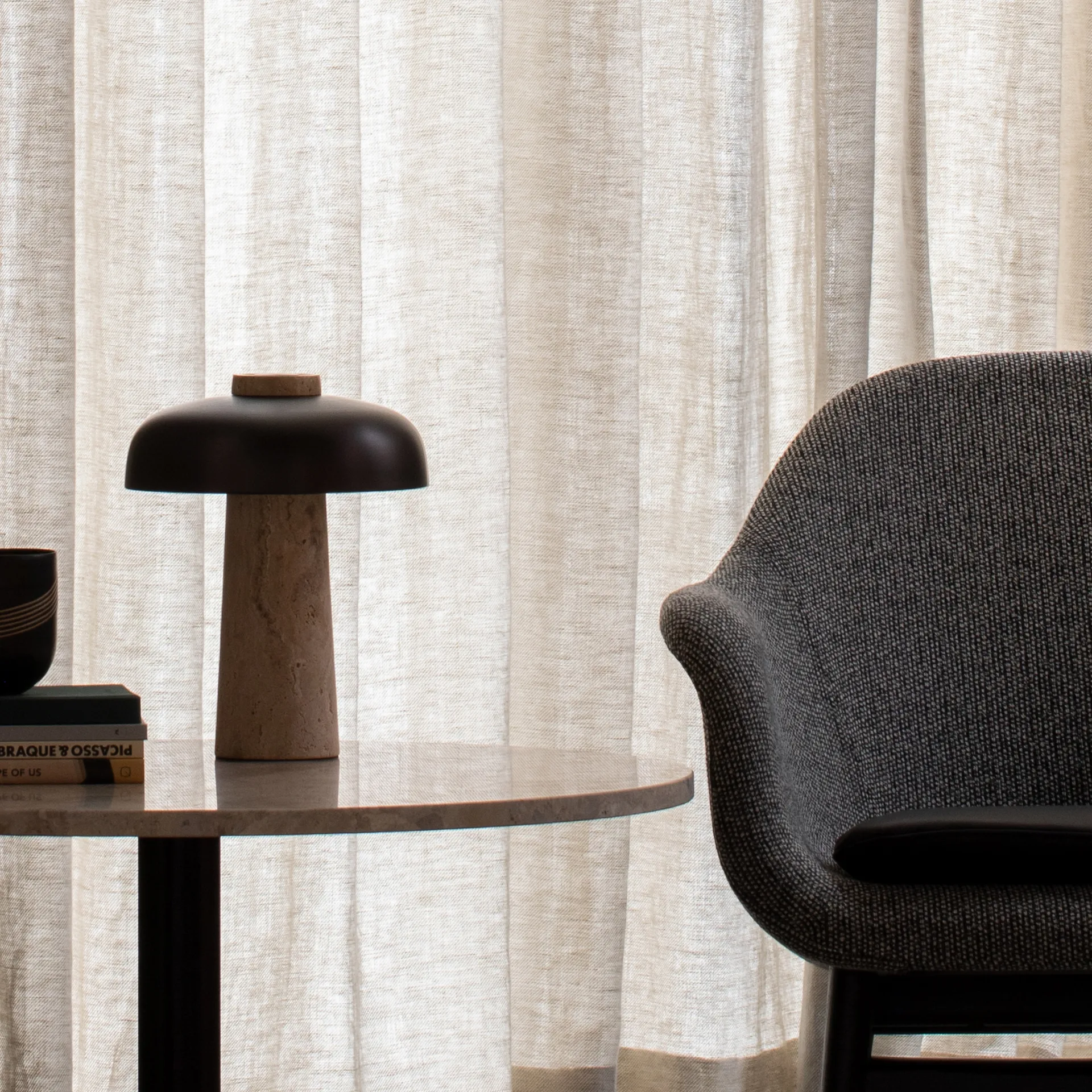 Reverse table lamp 30 cm, travertin-bronzed brass Audo Copenhagen