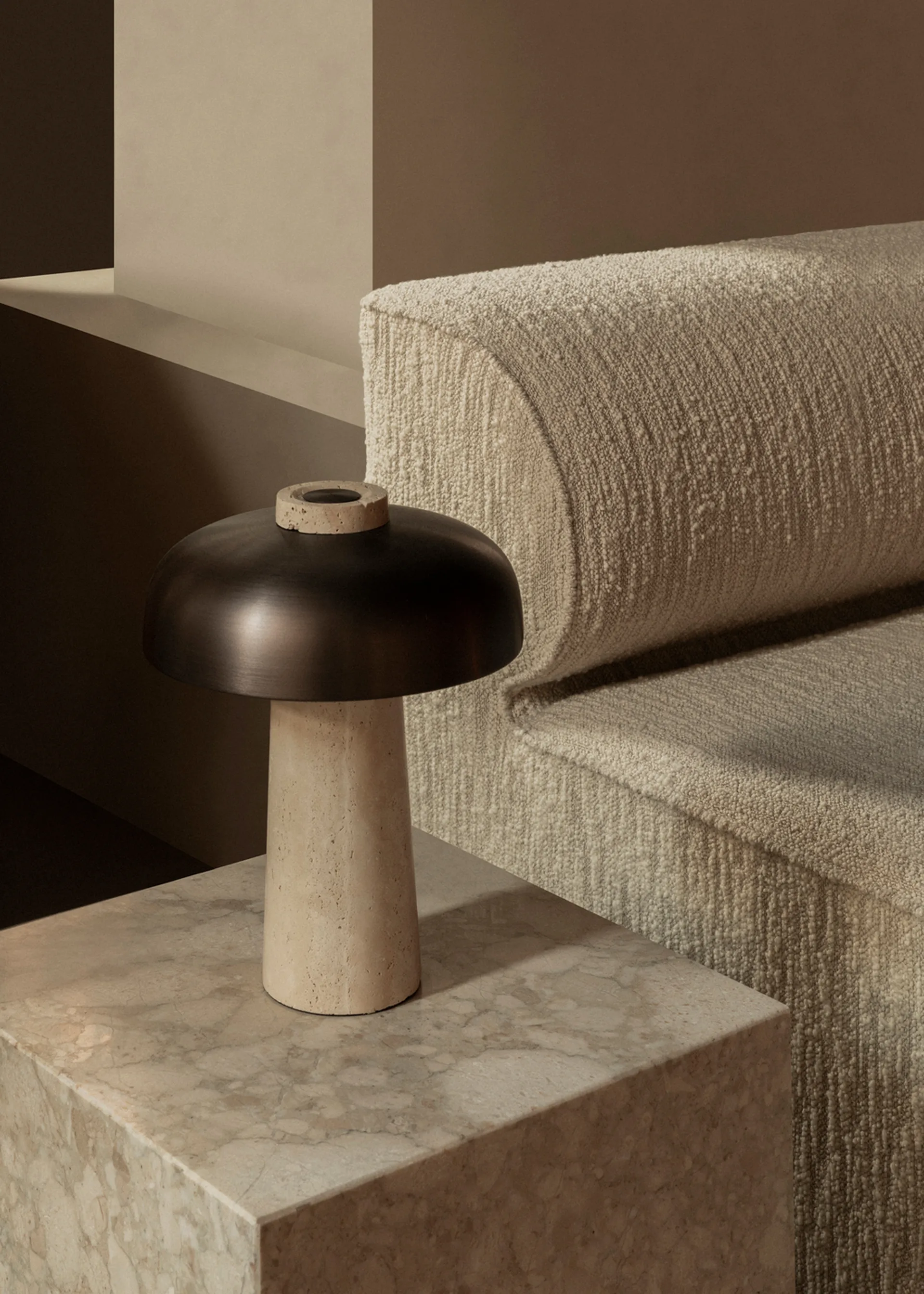 Reverse table lamp 30 cm, travertin-bronzed brass Audo Copenhagen