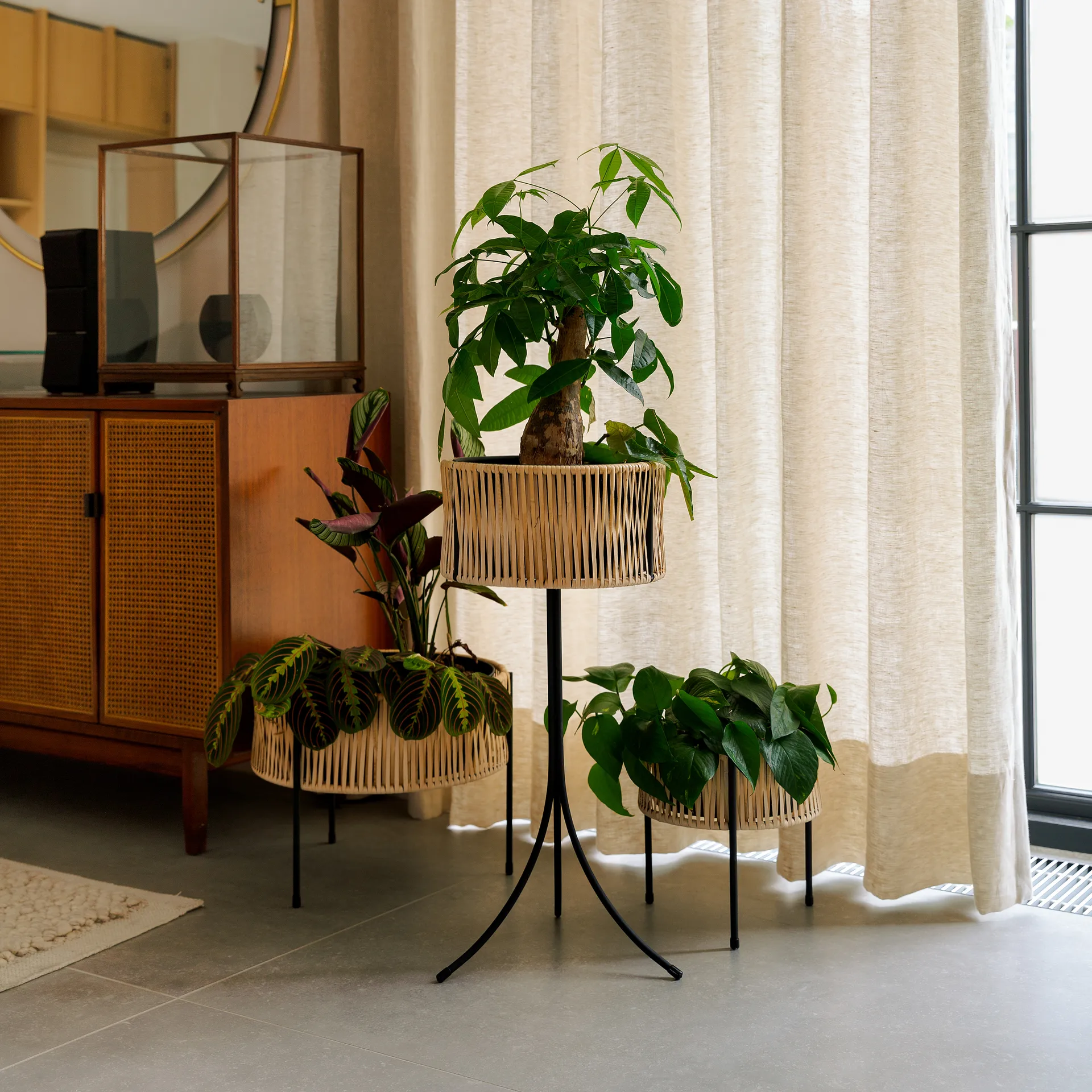 Umanoff planter flower box rattan-steel, h69 cm Ø36,5 cm Audo Copenhagen