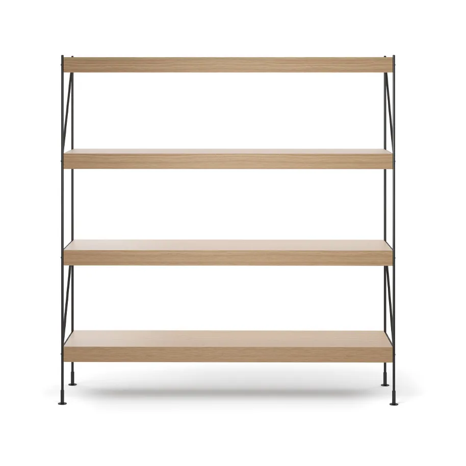 Zet shelving system, Natural oak, 1x4, black steel base Audo Copenhagen