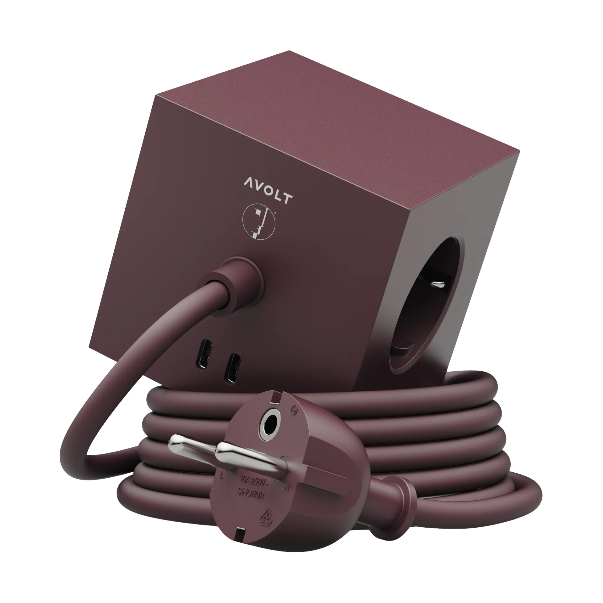 AVOLT x Bauhaus-Archiv Square 1 power strip USB-C, Mulberry Red Avolt