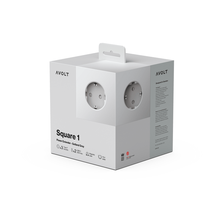 Square 1 power strip USB-C 30W 3 m, Gotland Gray Avolt