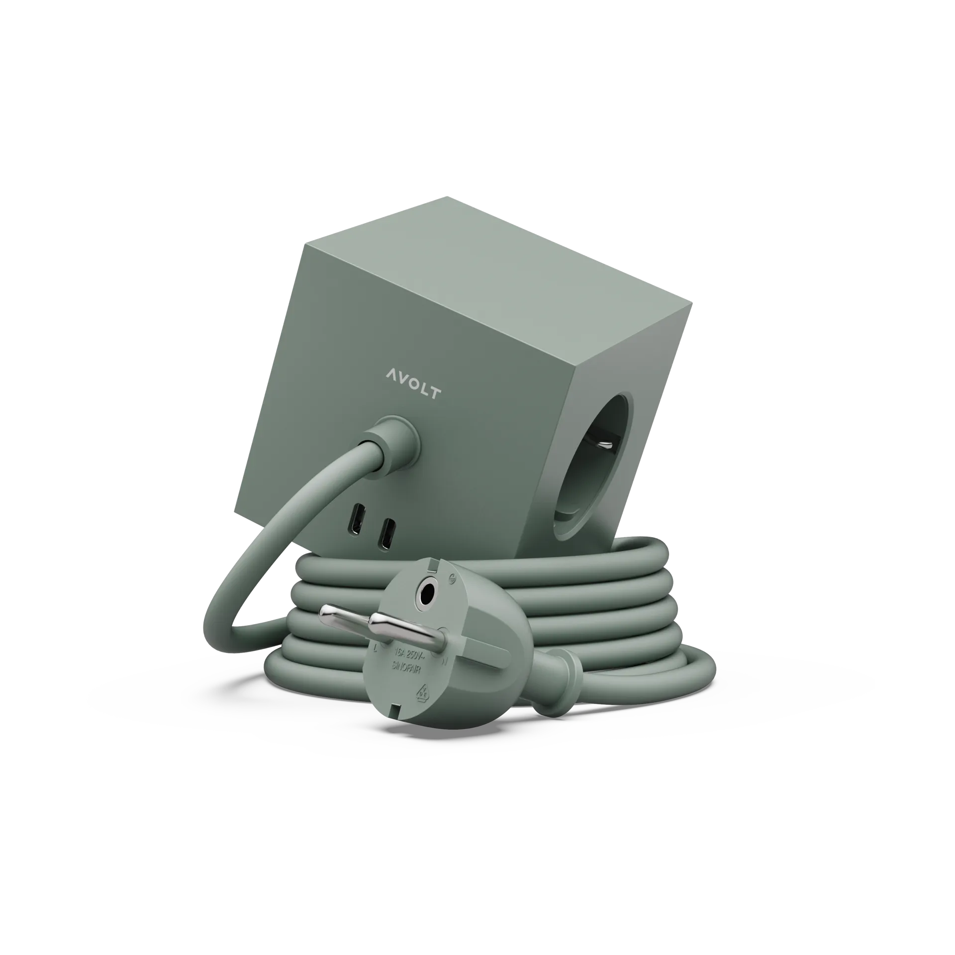 Square 1 power strip USB-C 30W 3 m, Oak Green Avolt