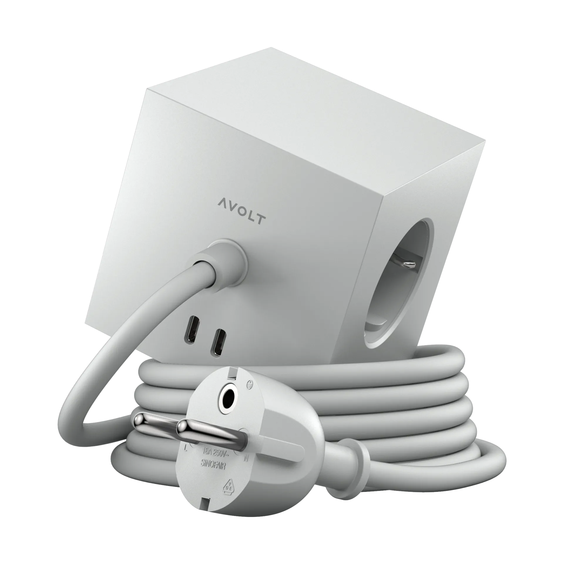 Square 1 socket USB-C 30W 1.8 m, Gotland grey Avolt