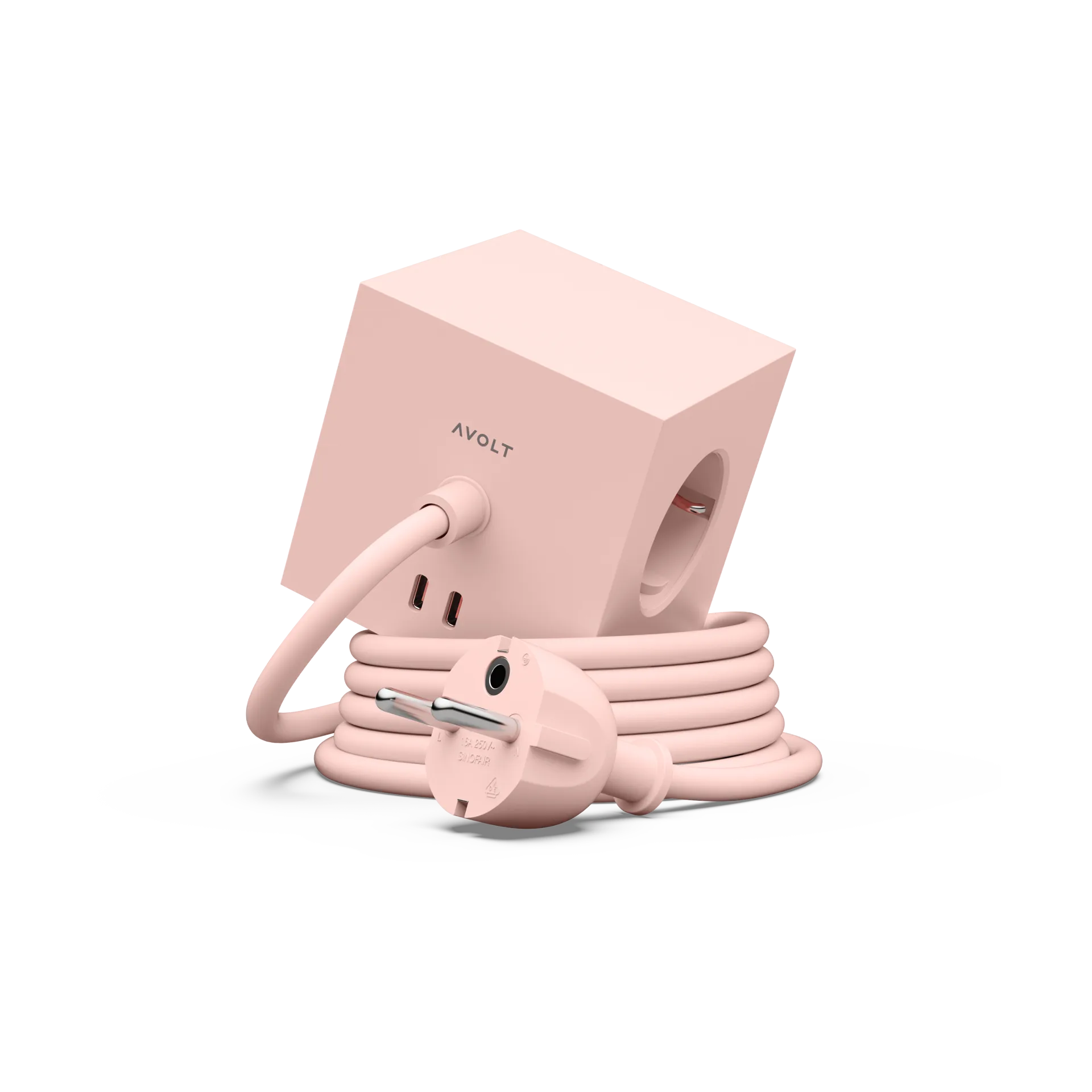 Square 1 socket USB-C 30W 1.8 m, New Pink Avolt