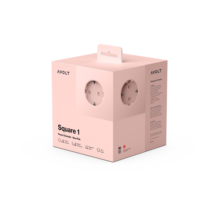 Square 1 socket USB-C 30W 1.8 m, New Pink Avolt