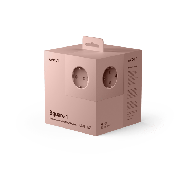 Square 1 socket USB-C 30W 1.8 m, Old Pink Avolt