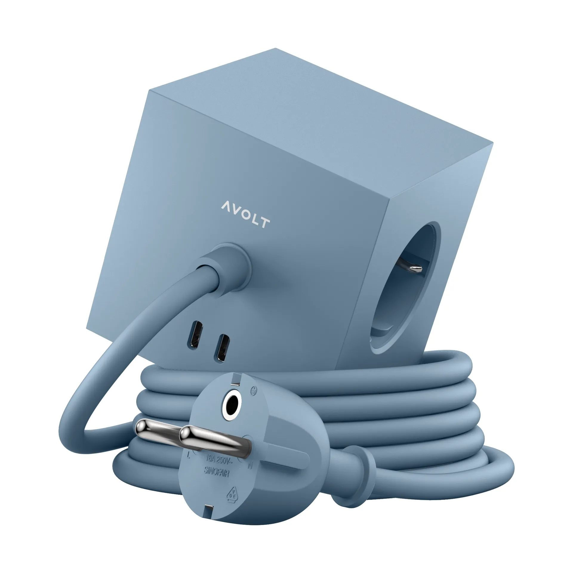 Square 1 socket USB-C 30W 1.8 m, Shark blue Avolt