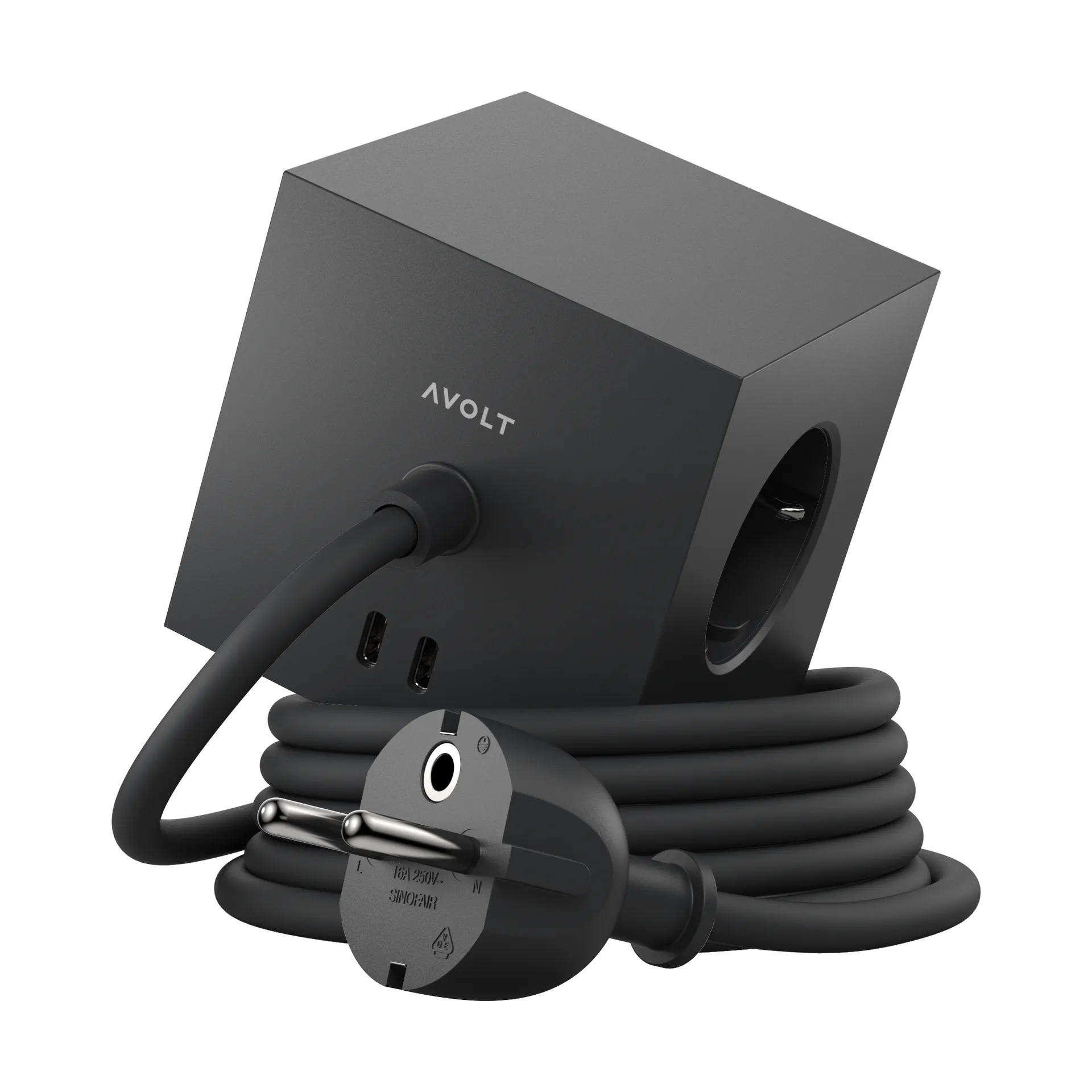 Square 1 socket USB-C 30W 1.8 m, Stockholm black Avolt