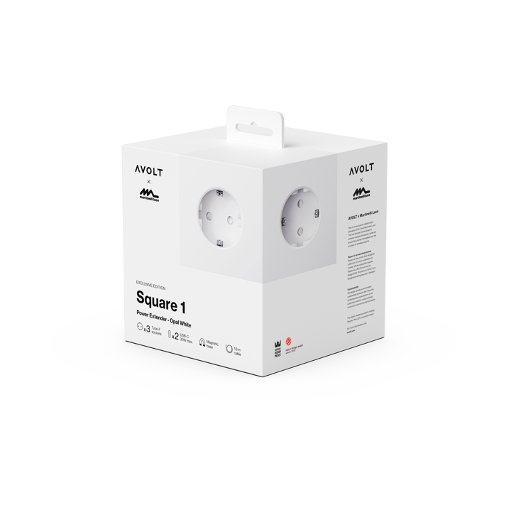 Square 1 socket USB-C 30W 1.8 m, White Martinelli Luce edition Avolt