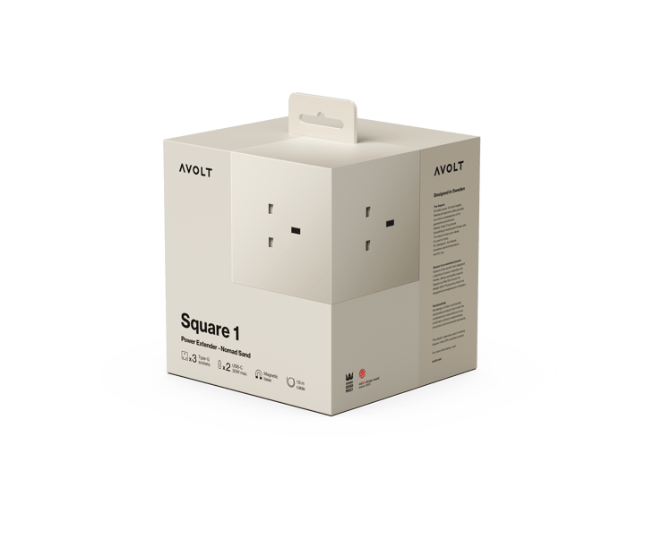 Square 1 UK power strip USB-C 30W 1.8 m, Nomad Sand Avolt