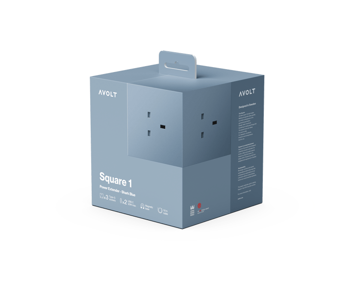 Square 1 UK power strip USB-C 30W 1.8 m, Shark Blue Avolt