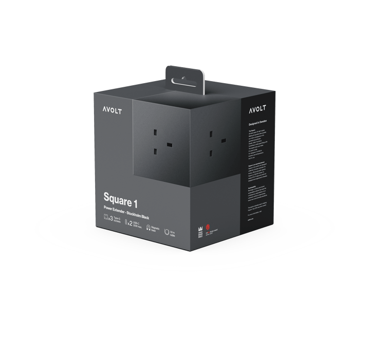 Square 1 UK power strip USB-C 30W 1.8 m, Stockholm Black Avolt