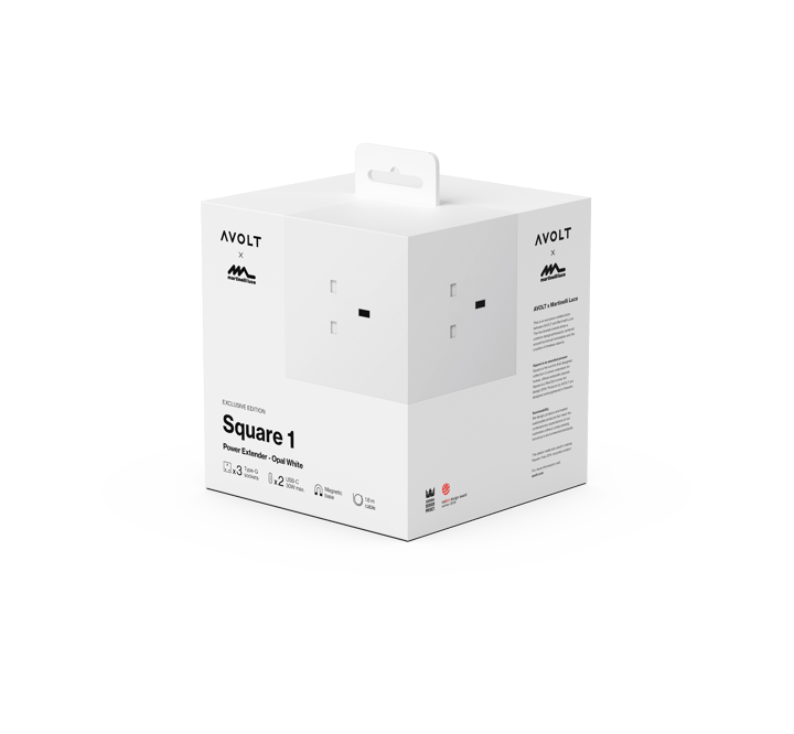 Square 1 UK power strip USB-C 30W 1.8 m, White Martinelli Luce edition Avolt