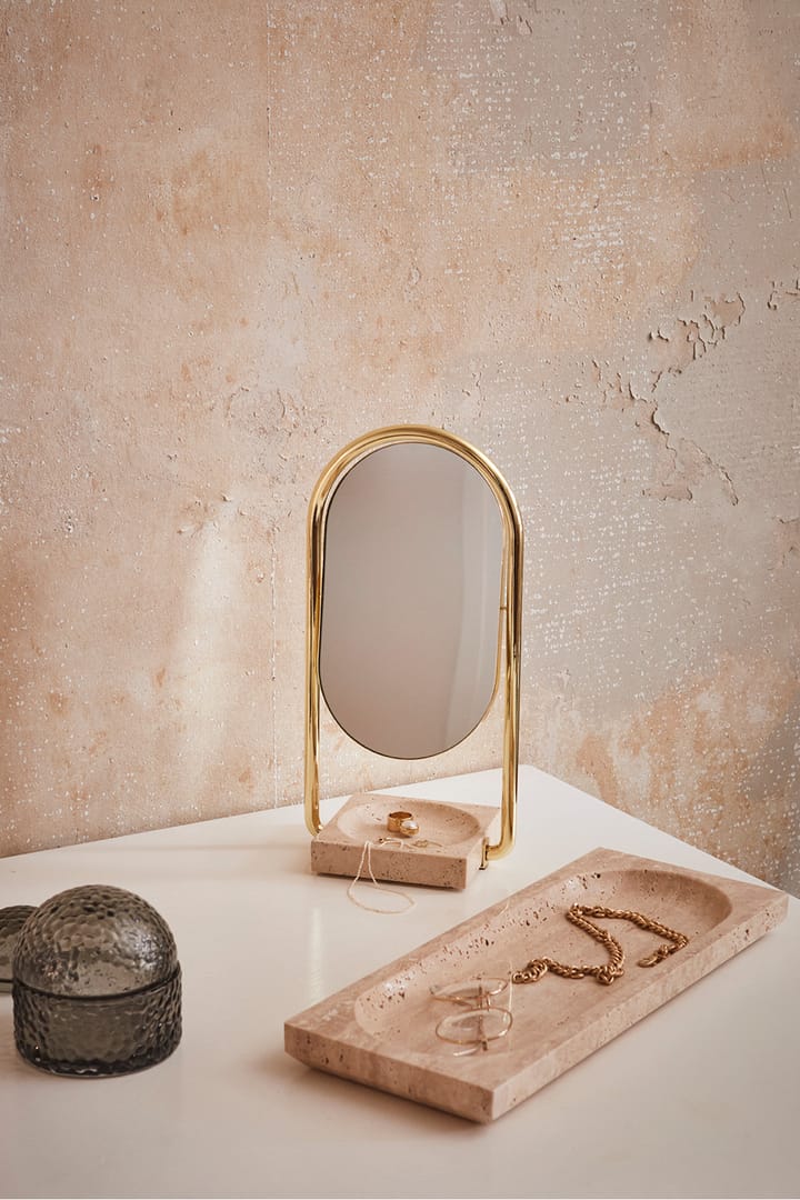 ANGUI table mirror 17.2x35 cm - Gold/travertine - AYTM