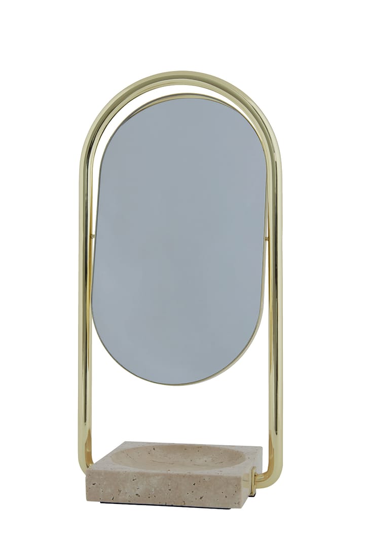 ANGUI table mirror 17.2x35 cm - Gold/travertine - AYTM