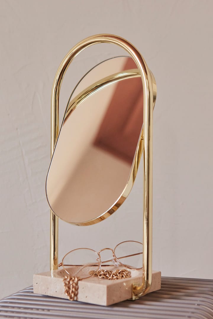 ANGUI table mirror 17.2x35 cm - Gold/travertine - AYTM