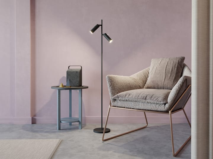 Cato Slim floor lamp double, Matte black-LED Belid