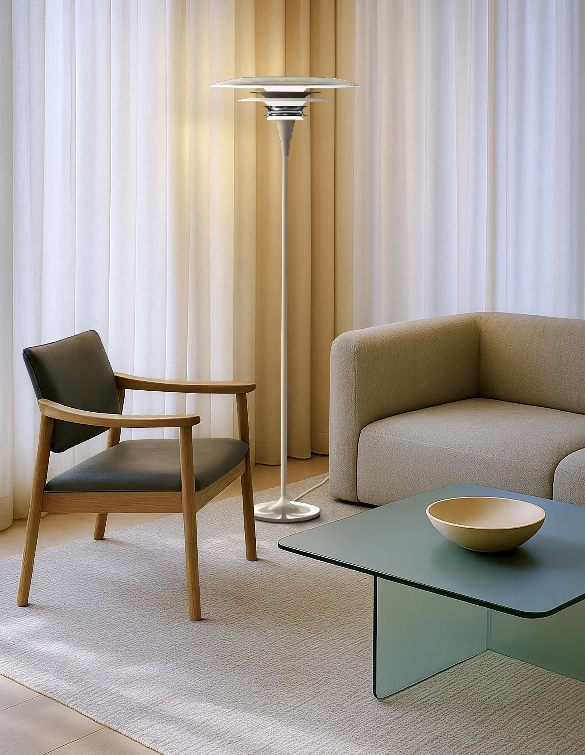 Diablo floor lamp Ø50 cm, Soft greige Belid