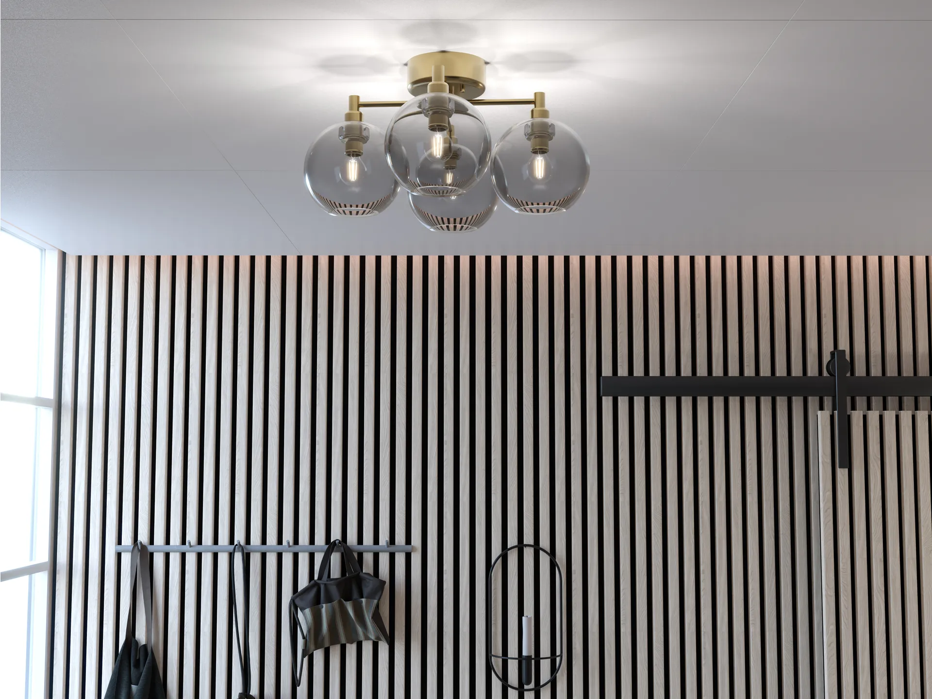 Gloria ceiling lamp, brass-smoke coloured glass Belid