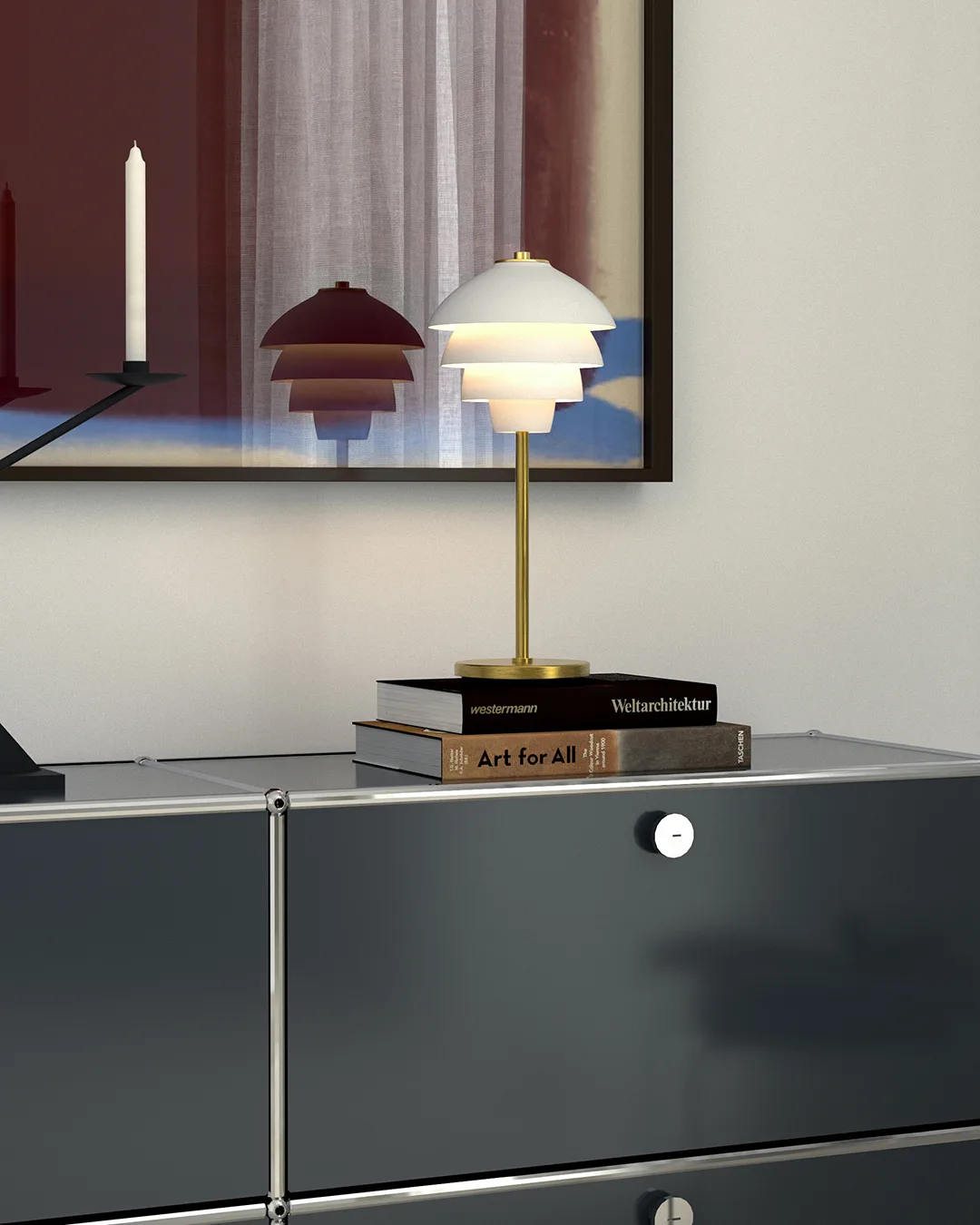 Valencia table lamp 41 cm, Matt white - brass Belid