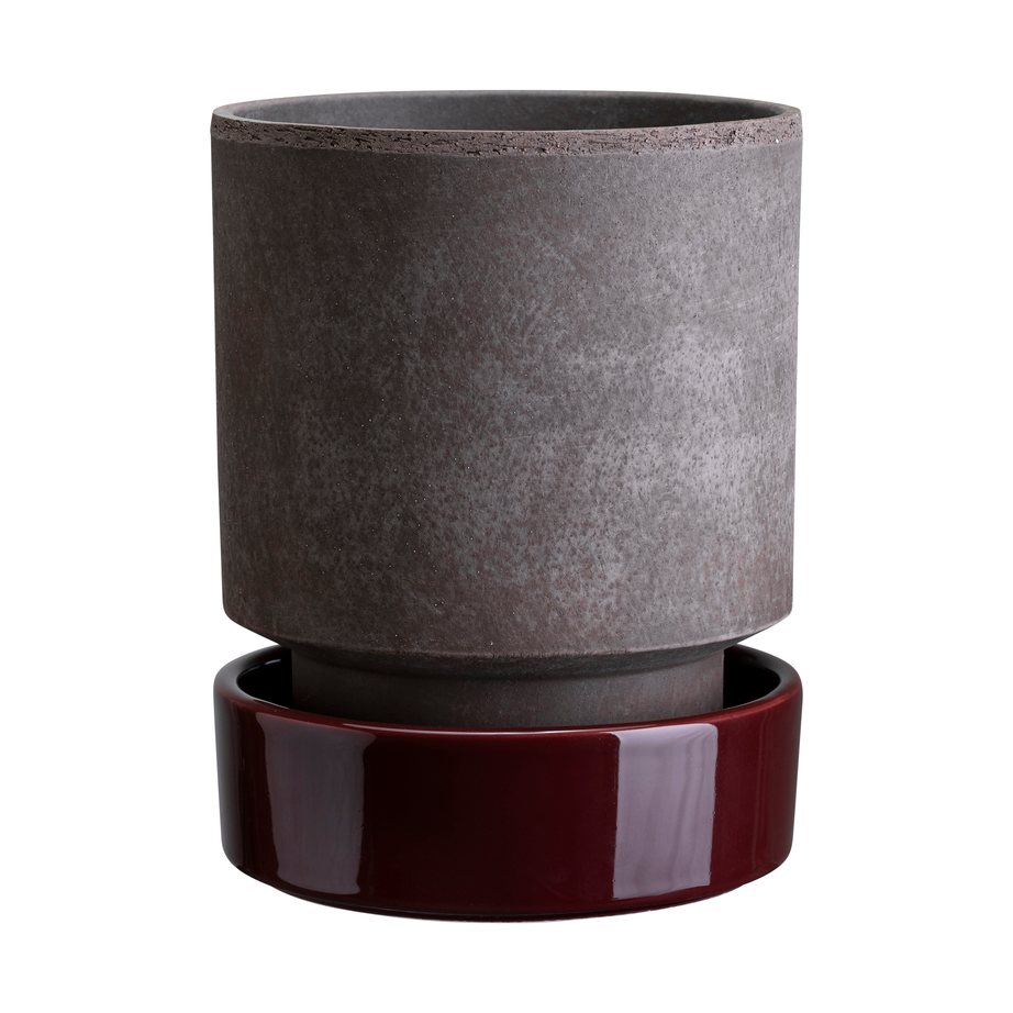 Bergs Potter Hoff pot o14 cm, Raw Grey-Deep Burgundy