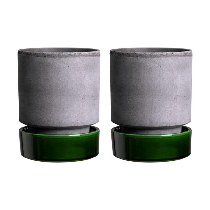 Hoff pot 2-pack - Ø8 cm, Raw Grey-Emerald Green - Bergs Potter