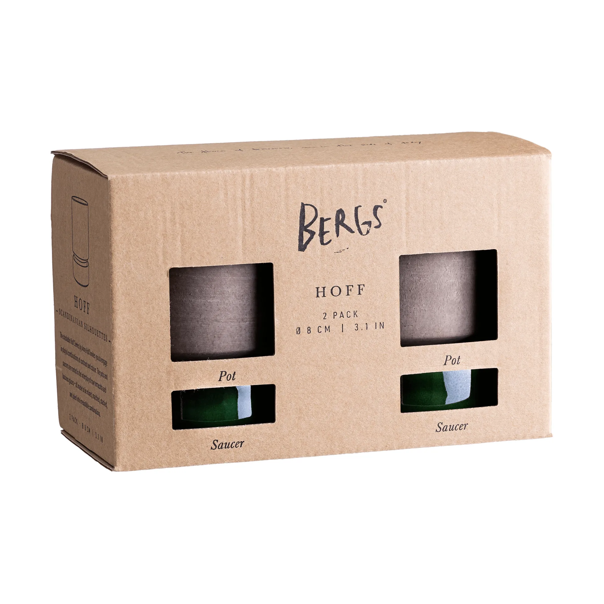 Hoff pot 2-pack, Ø8 cm, Raw Grey-Emerald Green Bergs Potter