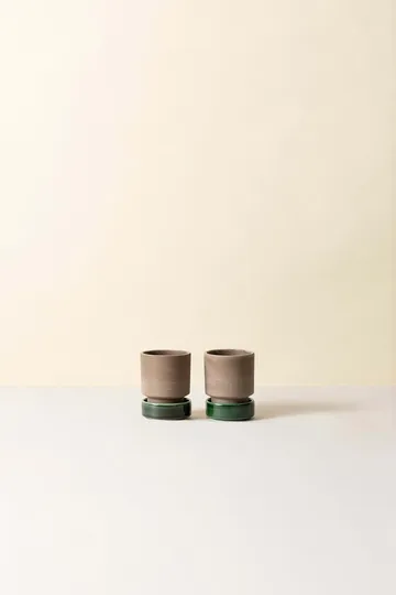 Hoff pot 2-pack - Ø8 cm, Raw Grey-Emerald Green - Bergs Potter