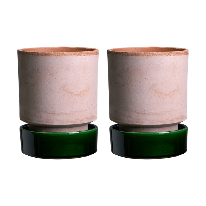 Hoff pot 2-pack - Ø8 cm, Raw Pink-Emerald Green - Bergs Potter
