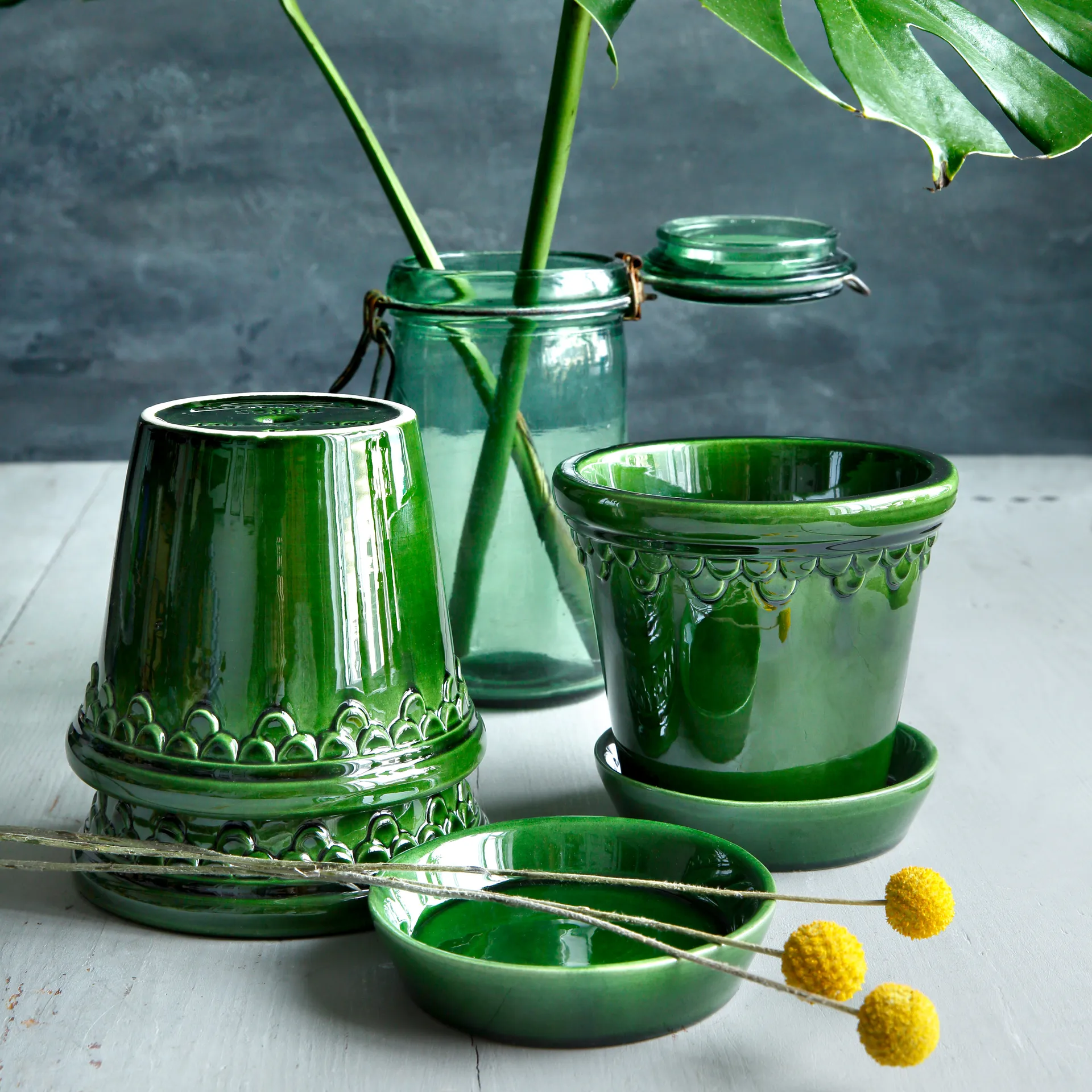 Köpenhamn glazed plant pot, Green, Ø14 cm Bergs Potter